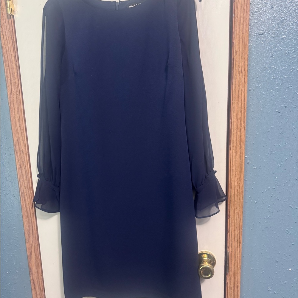 Elegant Navy Blue Dress with sheer sleeves
